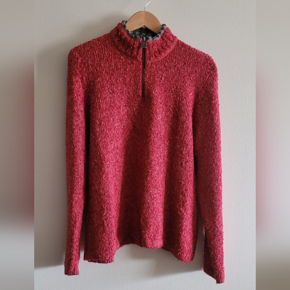 Vtg Woolrich quarter zip soft pullover sweater Women's XL cranberry, grey trim